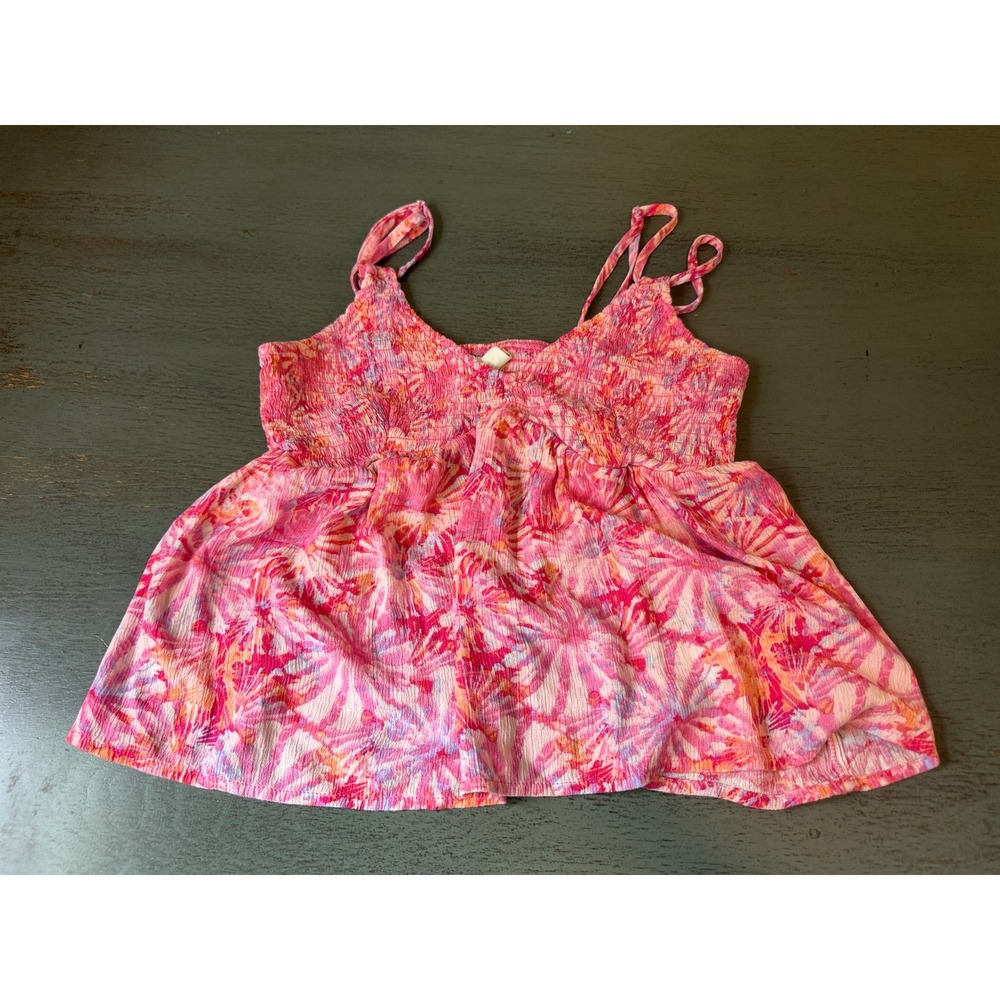 No Boundaries Pink Floral Smocked Cami Top Adjustable Straps Size L 12-14 Boho